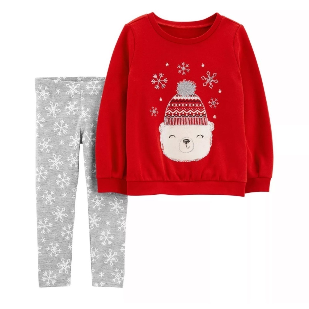 Girl Carters 2-Piece Polar Bear Fleece Top Leggings Set Christmas outfit size 2T